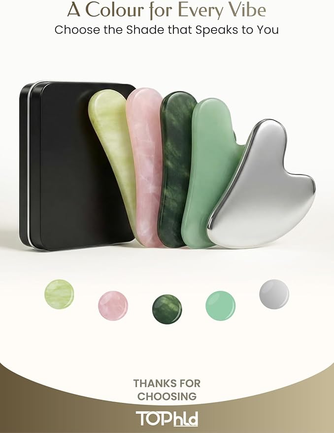 Gua Sha Facial Tool – Green Stone Guasha Tool for Face & Neck – Face Massager Tool for Lymphatic Drainage, Puffiness Reduction & Jawline Sculpting (Light-Green)