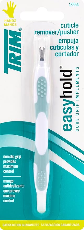 Trim Easy Hold Sure Grip Implements Cuticle Remover/Pusher, Dual Ended, Non Slip, Maximum Grip, V Tip, Cuticle Trimmer, Tool For Manicure & Pedicures, Ergonomic Design, Nail Care Essential, 1 Count