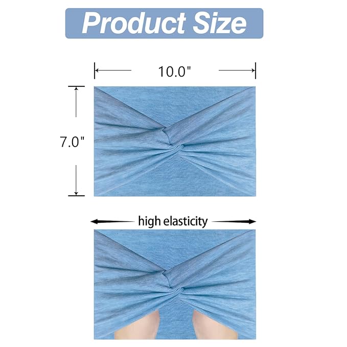 HAUHC Extra Wide Headbands for Women, 7'' Large Cotton Like Turban Knotted Bandana Head Bands for Women Non Slip, Boho Headbands for Women's Hair (C2-6Pcs, Extra Large 7" Wide)