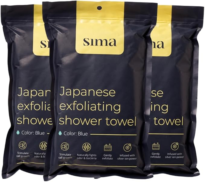 Sima Brand Exfoliating Washcloth Face & Body Scrub Towel - Japanese Exfoliating Towel with Hexagon Fibers, Body Scrubber with 2 Sides for Scrubbing & Washing, Extra Long Body Towels (Green)