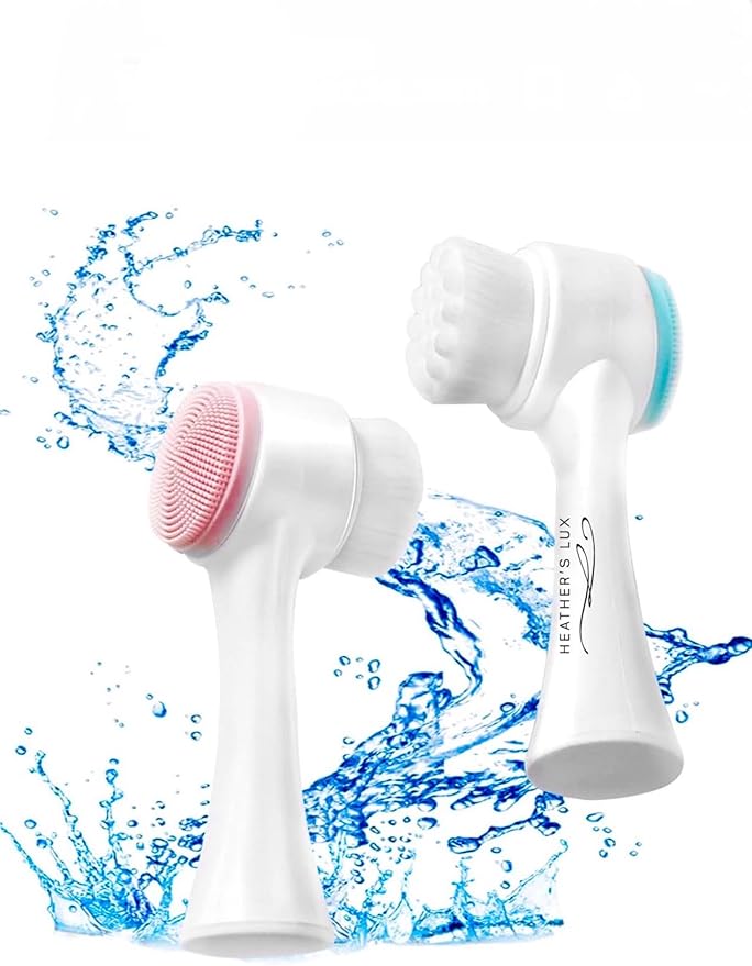 HEATHER'S LUX Facial Cleansing Brush, Soft Brush & Silicone Scrubber. Skincare, Deep Pore Exfoliation, Facial Massage, Blackhead & Makeup Remover. Anti-Aging. (Seafoam)