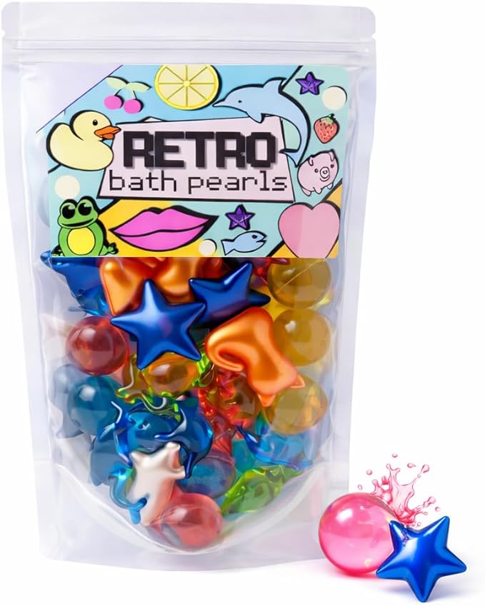 Retro Bath Beads Jumbo Pack of 30. Various Shapes and Scents. Animals, Hearts, Stars, Pearls. Bath Oil Beads. Gift for Mom Gift for Women Birthday Gifts for Women. Bath Pearls. Bath Gift Set.