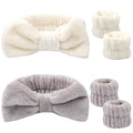 SPA Headbands for Washing Face Makeup Headbands with Bow Hair Band Women Facial Head Band Wrist Towel Wraps For Shower Face Mask White Gray, 6 Pack