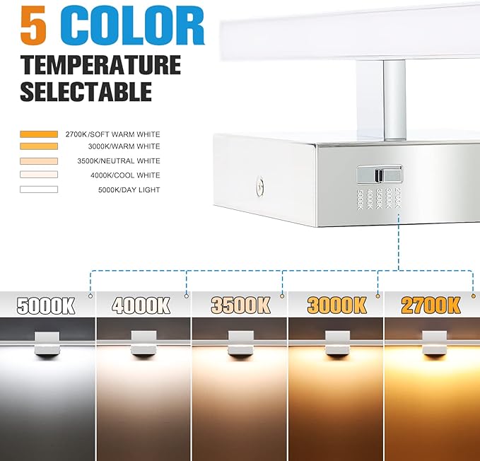 VOLISUN Modern Bathroom Vanity Light 23.6 inch, 14W Dimmable 5CCT Led Bathroom Light Fixture Over Mirror, Chrome Bar Wall Lights for Bathrooms Mirror Cabinets Bedroom-ETL Certificated