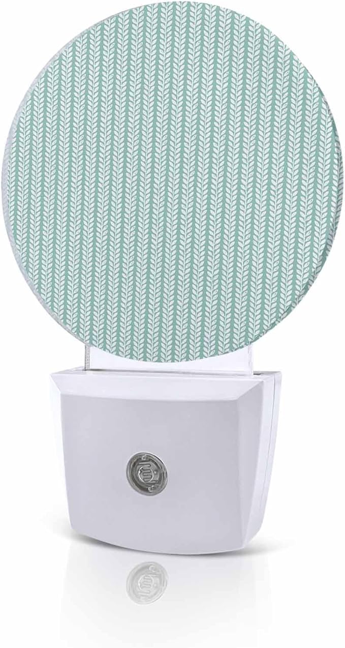 Night Lights Auto Sensor Teal Green Pinstripes Night Light Woven Denim Striped Round Lamp Plug-in LED Nightlights Dusk to Dawn for Living Room Bedroom Bathroom Hallway Wall Decor