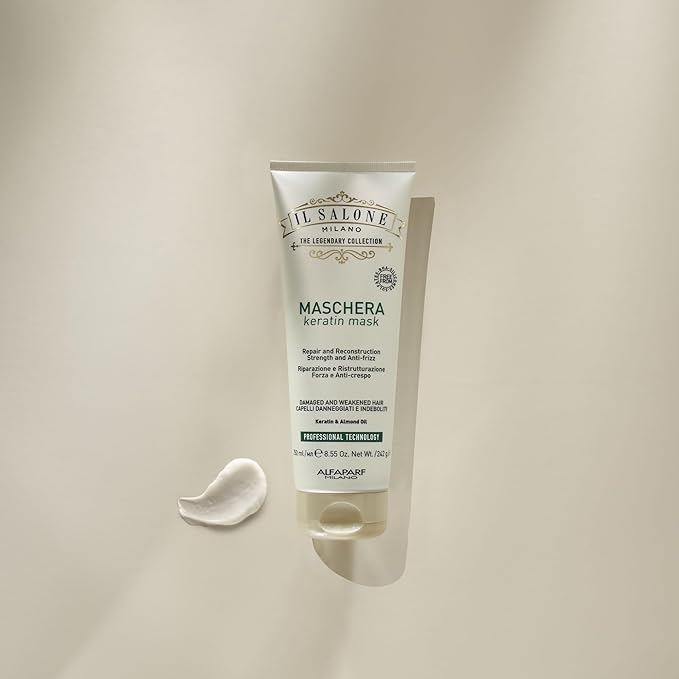 Il Salone Milano Professional Keratin Hair Mask - Damaged Hair Treatment with Almond Oil + Vitamin E to Repair, Nourish and Strengthen Hair Fibers - Premium Quality (8.55 oz / 250 ml)