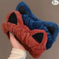 Huachi 2 Packs Cute Cat Spa Headband for Washing Face Makeup Skincare, Animal Headbands for Women Girls Trendy Stuff Gifts Soft Coral Fleece Facial Wash Hair Accessories (Blue + Red)