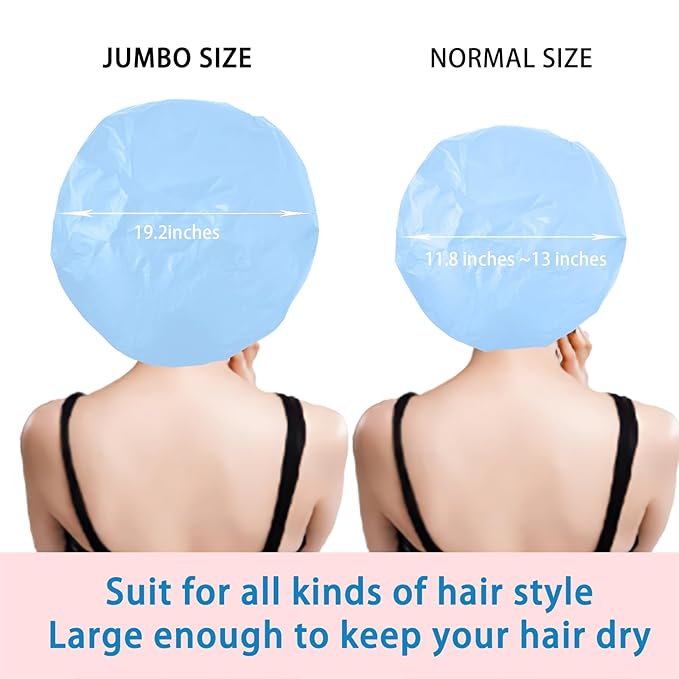 Jumbo Size Shower Cap 2 PCS Waterproof Shower Caps for Women, Extra Large Shower Cap, Reusable Super Large Bath Caps Hair Cap for Long Thick Curly Hair, Locs, Twist Braids - Blue+Green
