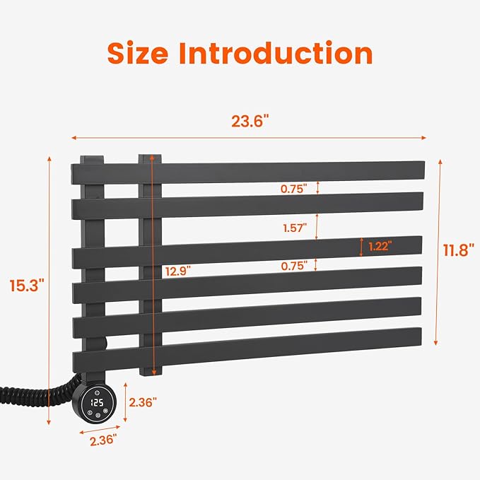 Towel Warmer Rack, 6 Bars Electric Wall Mounted Heated Towel Rack with Timer and Temperature Control, Towel Heater Hard Wired/Plug-in Hot Towel Rails for Bathroom, Grey