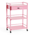 OmySalon Salon Trolley Cart with Wheels, Esthetician Cart with 1 Drawer & 2 Trays, Mobile Storage Organizer for Beauty Spa Massage Tattoo Esthetic Facial Tool Holder Station, Pink