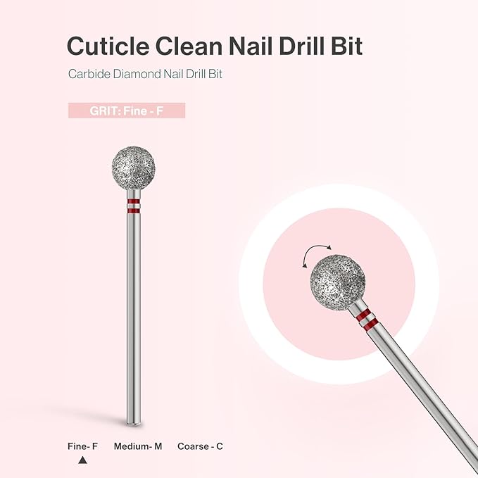 MelodySusie 7mm Ball Shape Cuticle Clean Nail Drill Bit 3/32'', Professional Safety Carbide Diamond Under Nail Cleaner for Cuticle Dead Skin Nail Prepare, Beginners Bits, Series Bit-S, Fine