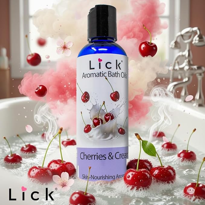 Lick Cherries and Whipped Cream Aromatic Bath Oil - Dessert Aromas Collection - Lightweight Soaking Oils for Relaxation, 4 oz