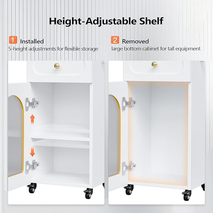 OmySalon Salon Cart with Wheels, 3-Tier Rolling Beauty Cart with Glass Door & Dryer Holder, Mobile Hair Styling Station for Barber, Spa, Esthetician, Nail & Tattoo Artists, Lockable Storage, White