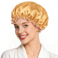 Waterproof Shower Caps for Women, Solid Color Dual-Layer Elastic Band Design Bath Hair Hat, Protects Hair In Shower, Spa, Cooking, Clean & Travel (Champagne)