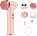 Electric Facial Cleansing Brush with 4 Brush Heads & 5 Speeds - IPX6 Waterproof, Type-C Fast Charging - for Deep Cleansing, Exfoliating, Pore Minimizing & Makeup Removal (Pink)