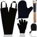 5 Piece Self Tanning Mitt Set with Tan Glove, Back Lotion Applicator, Face Mitt, Exfoliating Glove (Black)