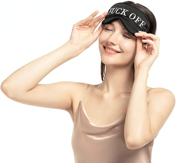 100% Mulberry Silk Sleep Mask Blackout, Cute Natural Sleeping Mask with Adjustable Elastic Strap, Satin Eye Cover for Men Women Adults (Fuck Off)