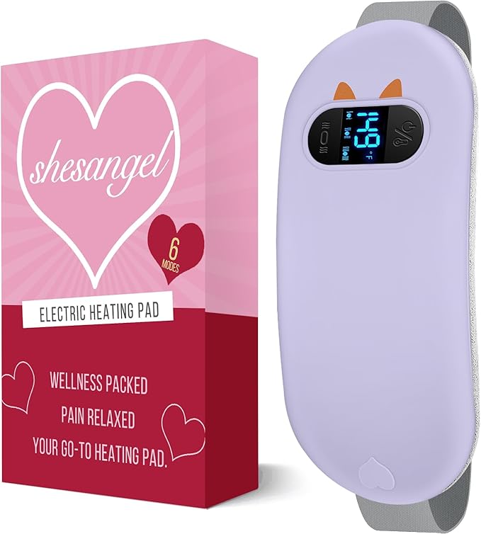 Portable Heating Pad for Period Cramps: Cordless Menstrual Heating Pad with 6 Heat Levels and 6 Massage Modes, 3s Fast Heating Gift for Women and Girl(Purple)