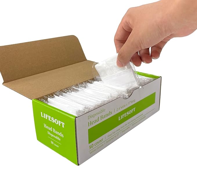 Disposable Facial Spa Headbands Elastic Hair Wrap with Closure Box of 50