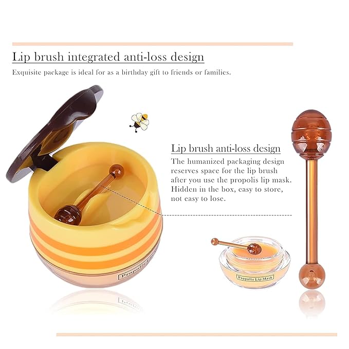 4PCS Strawberry & Bee Lip Balm Honey Pot, Vitamin E & Moisturizing Propolis Sleeping Lip Mask, Effective Reduces Lip Lines Prevention Dry and Cracked Scrubs Exfoliator Lip Wrinkle Care Product