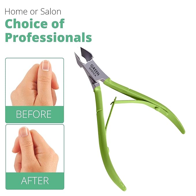 Professional Cuticle Trimmer Nail Cuticle Cutter Stainless Steel Cuticle Nippers with Sharp Blades Double Spring Manicure Tools for Nail Care Pedicure Home Spa (Green - Pusher Included)