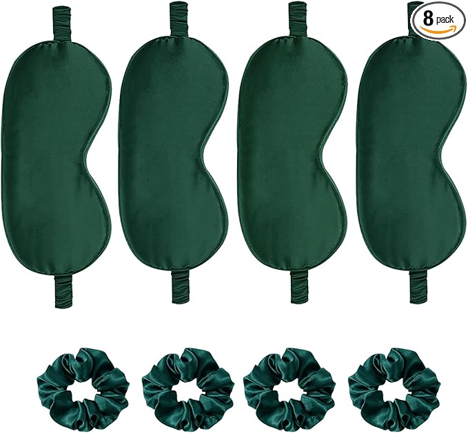 Satin Eye Mask 8Pcs Silk Sleep Masks Silky Blindfold Eyeshade Blackout Eyes Cover Scrunchies Hair Ties Travel Wedding Gifts