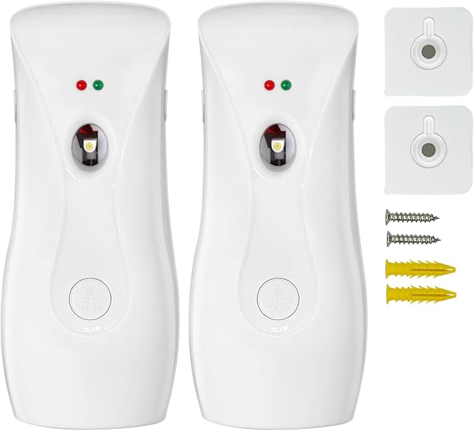 Automatic Air Freshener Dispensers (2-Pack) Timing Aromatherapy Diffuser for Bathroom, Office, Commercial & Home, Wall Mounted or Freestanding, White