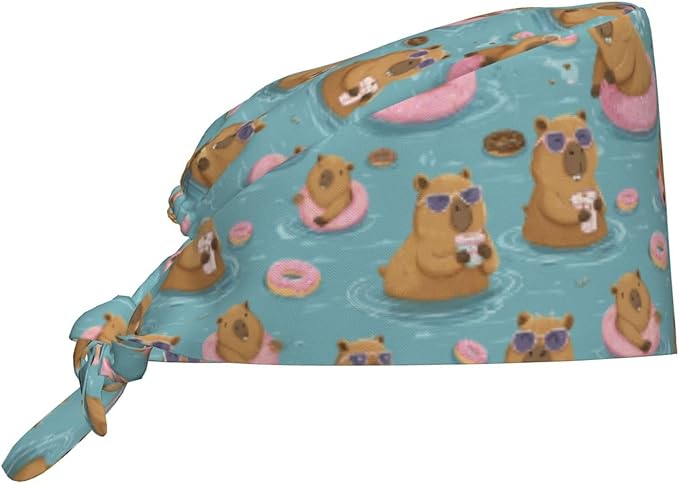 Alligator Ice Cream Working Cap, Scrub Cap with Sweatband, Adjustable Tie Back Hat Breathable Headgear for Women/Men