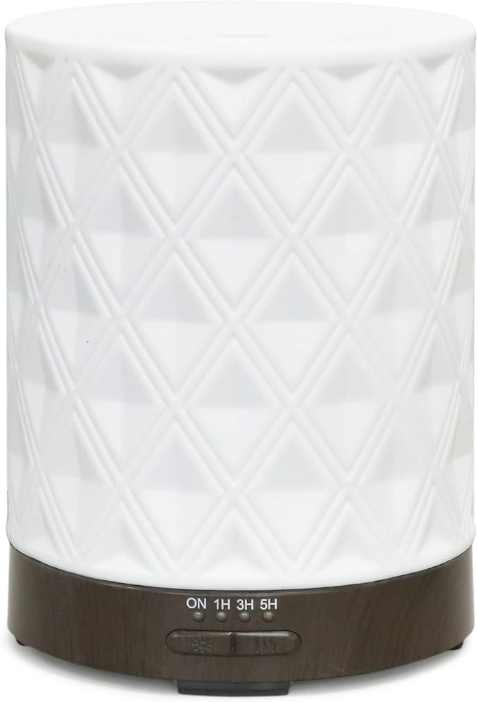 Earnest Living Essential Oil Diffuser for Large Room White Ceramic 250ml Aromatherapy Diffuser with 4 Timers 7 Night Lights and Auto Off Function for Home Gift