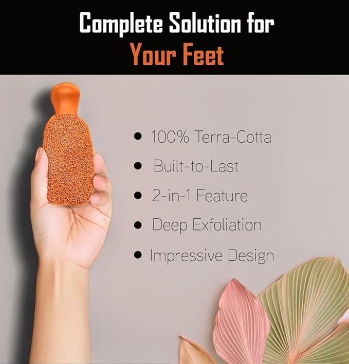 QUBA LINEN Pumice Stone for Feet - 2-Sided Terra Cotta Foot Scrubber, Professional Exfoliating Clay Stone for Feet Hands Body Care - Pumice Stone for Feet Callus Remover, Brown (Pack of 2)