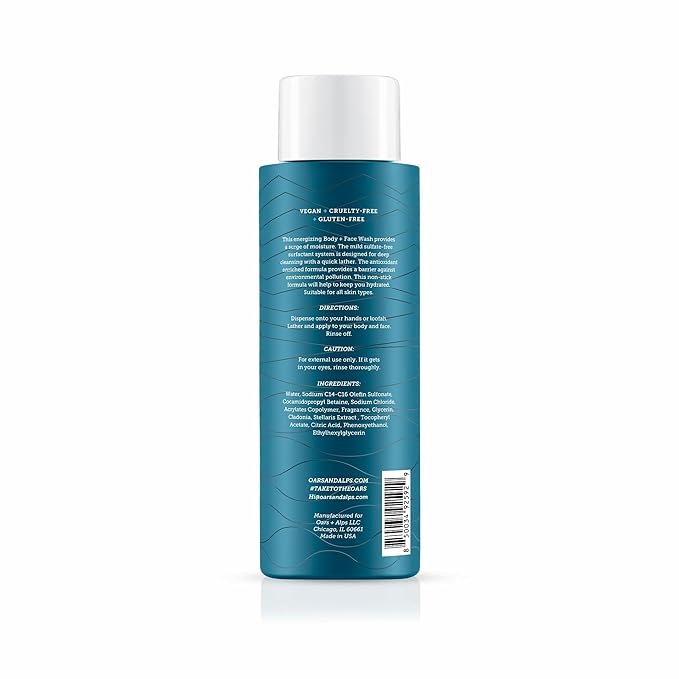 Oars + Alps Body Wash for Men, Mens Body Wash & Face Cleanser with Vitamin E & Antioxidants, Moisturizing, Paraben & Sulfate Free Cleanser, Fresh Ocean Splash, 2pk