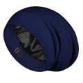 LULUSILK Mulberry Silk Lined Sleep Cap, No More Frizzy Tangled Hair, Stay On All Night Adjustable Silk Hair Wrap for Sleeping, Navy Blue, Pack of 1
