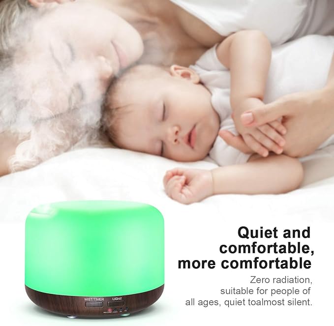 Marchred 300ML Essential Oil Diffuser with Remote Control,Ultrasonic Aromatherapy Air Diffuser Humidifier,Aroma Diffuser with 7 LED Color Changing Light for Large Room,Home (Dark Wood Grain)