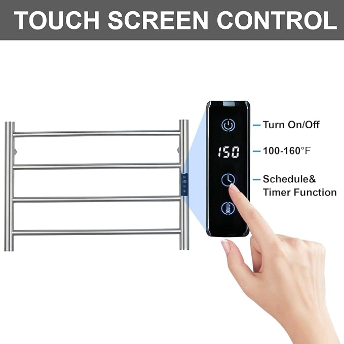 Electric Towel Rack with Voice Control for Alexa & Google Home,TUYA - Wall-Mounted Bathroom Heating Towel Warmer,Plug-in,Stainless Steel Material,16.54x23.62x5.51 in,Brushed，4 Bars