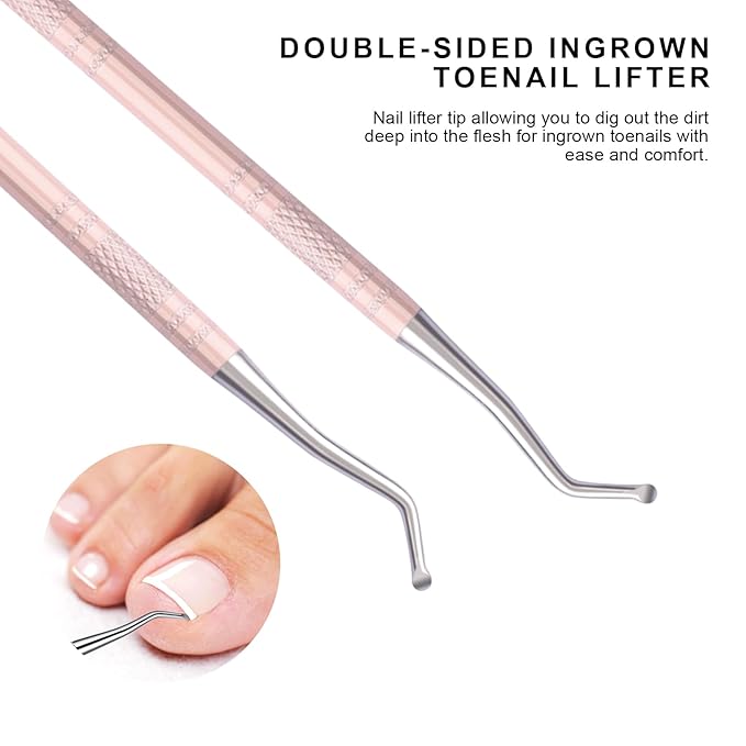 Teenitor Pedicure Tools for Feet, Toenail File and Lifters, Ingrown Toenail Removal Kit Pain Relief (Pink)