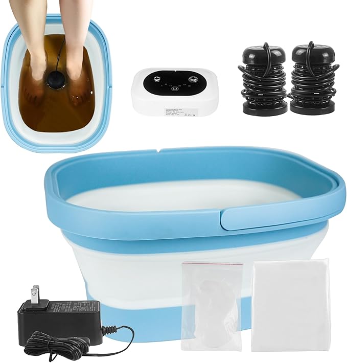 Ionic Foot Bath Detox Machine, Ionic Foot Spa to Remove Toxins with 2 Arrays, 80 Disposable Foot Bath Liners, Detoxification Sea Salt, Folding Bathtub, Gift for Women & Men