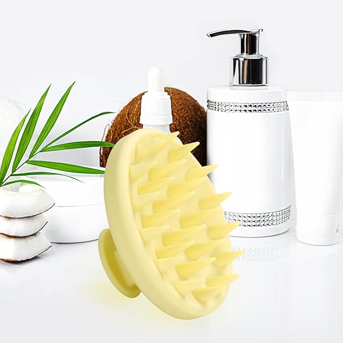 Meartchy Silicone Scalp Massager, Scalp Scrubber for Hair Growth with Soft Bristles, Scalp Exfoliator Brush Dandruff Removal Shampoo Brush for Wet Dry Scalp Care (Light Yellow)