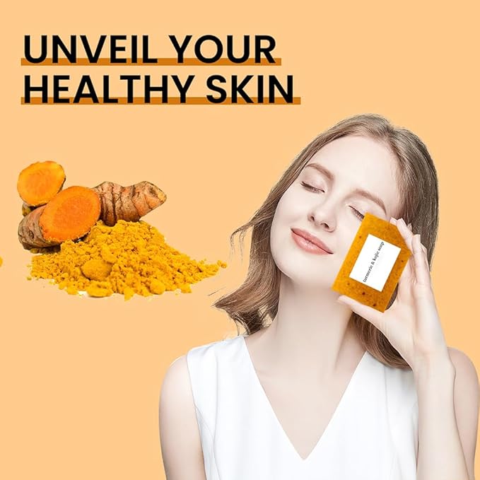 Turmeric Soap & Face Wash Set, Lemon Turmeric Kojic Soap Bar and Foaming Facial Cleanser with Brush Combo for Face & Body, Deep Cleansing Moisturizing