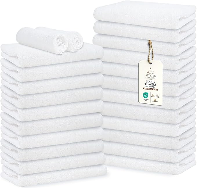 Premium 100% Cotton Hand Towels – Pack of 24, 16x27 Inch – Quick-Dry, Highly Absorbent Salon Towels for Hair Care, Gym, Spa & Bathroom – White