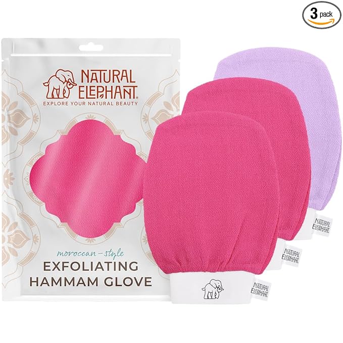 Natural Elephant Exfoliating Hammam Glove (2 Pink and 1 Purple (Pack of 3))
