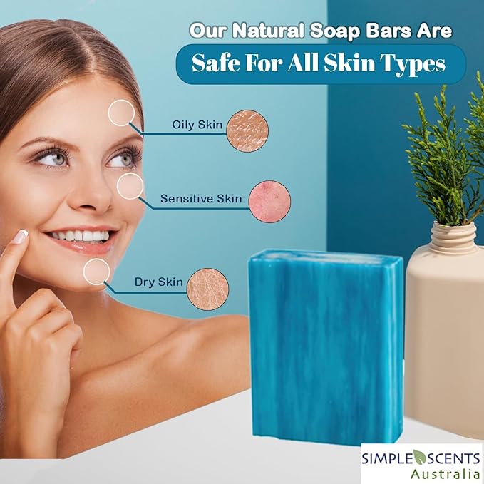 Simple Scents Australia Ocean Breeze Scented Natural Soap Bars (5 Bars), 3.5oz Moisturizing French Triple Milled Soap Bars Enriched with Shea Butter - Pure Plant Oil Bath & Body