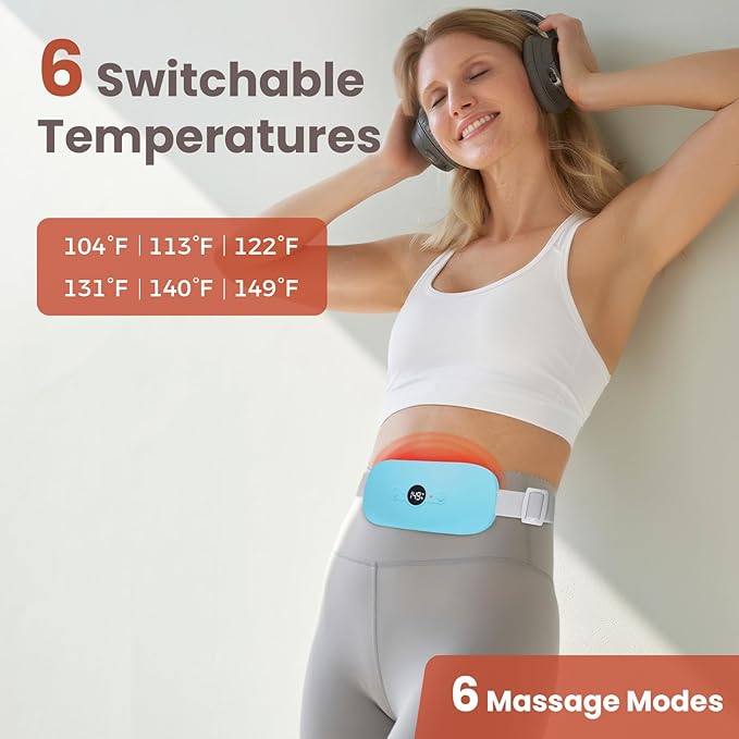 NOWWISH Heating Pad for Period Cramps Pain Relief, Portable Electric Cordless Menstrual Heating Pad Rechargeable with 6 Heat Levels and 6 Massage Modes, Mothers Day Gifts for Mom Daughter Wife, Blue