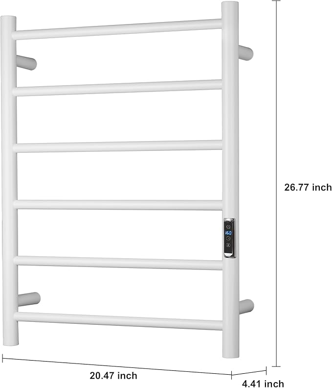 Heated Towel Racks for Bathroom, Wall Mounted Electric Towel Warmer Racks with Timer & Temperature Control, 6 Bar Stainless Steel Towel Heater for Bathroom, White, Plug-in