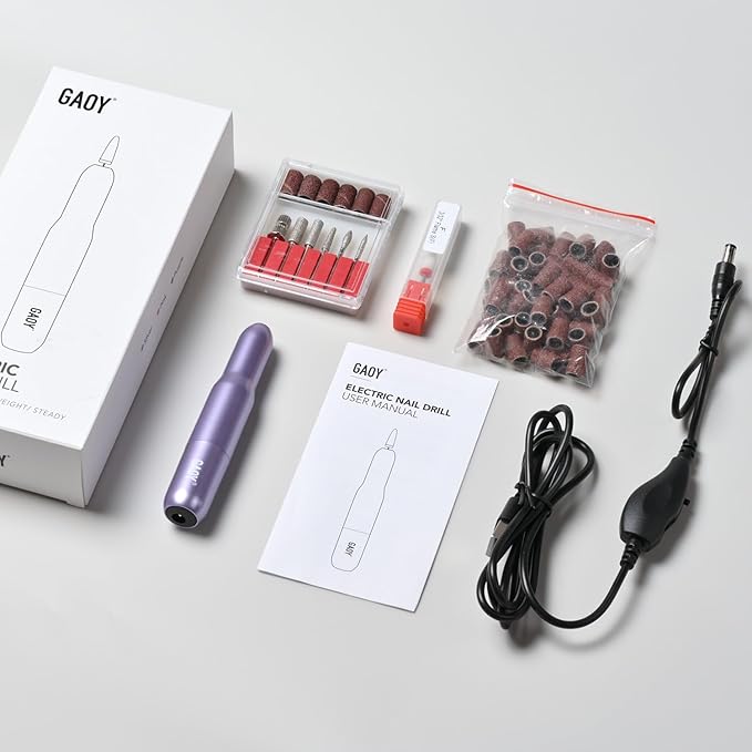 GAOY Electric Nail Drill for Acrylic and Gel, USB Electric Nail File, Portable Efile with Drill Bits, Manicure Pedicure Tools for Home Salon, Purple