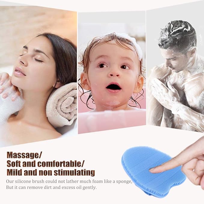1 Pack Soft Silicone Shower Brush, Body & Face & Short Hair Wash, Bath Exfoliating Skin Massage Scrubber, Dry Skin Brushing Glove Loofah, Fit for Sensitive and All Kinds of Skin (Purple)