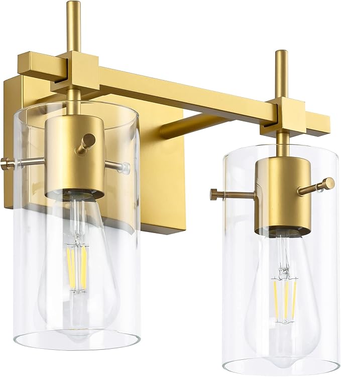 SOLFART Gold Bathroom Light Fixtures 2 Light Wall Light Fixtures Bathroom Vanity Light Over Mirror Vintage Light