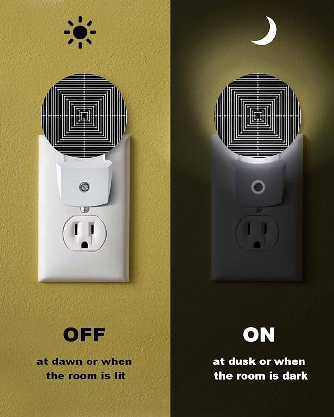 Night Lights Auto Sensor Black Aesthetic Night Light Lines Perspective Box Round Lamp Plug-in LED Nightlights Dusk to Dawn for Living Room Bedroom Bathroom Hallway Wall Decor
