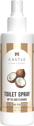 Castle Flush Therapy Toilet Spray for Poop Toasted Coconut Flush Therapy 8oz Made in USA- Poop Spray for Toilet Freshener Odor Block Flush Safe Oil Scent Fresh Bathroom Home Travel Family Daily Use