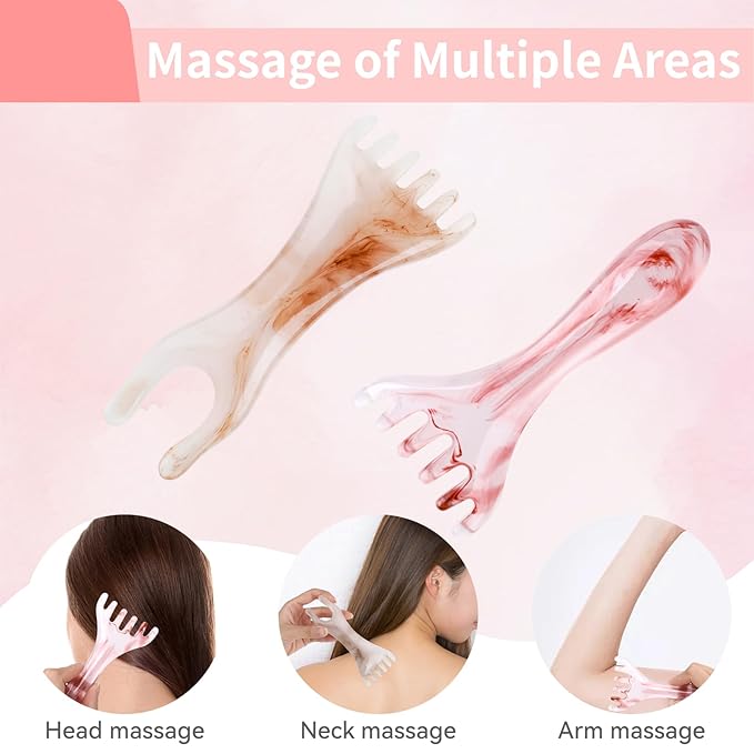 2 Pcs Head Massager Scalp Massager Tool, Six Claw Massage Comb, Multi-Functional Manual Gua Sha Tools Therapy Comb for Relieve Fatigue and Relax the Body（Amber,Gray）