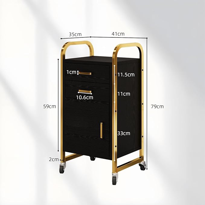 4ever2buy Black and Gold Salon Trolley Cart with Wheels, Salon Cart with Drawers and Cabinet, Rolling Cart for Hair Stylist, Professional Salon Stations Organizer